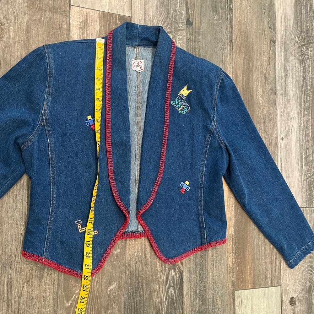 VTG Western Rodeo Boho Rinzi International aztec embroidered denim jacket Size M - Picture 6 of 10